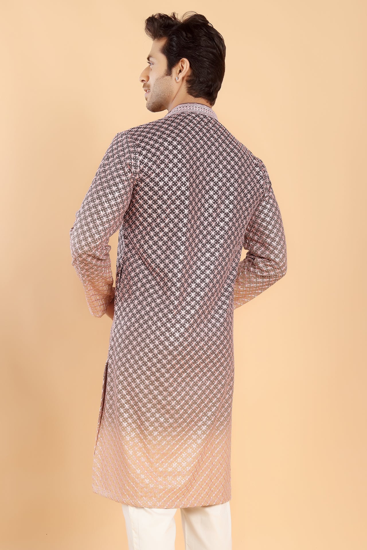 Green ombre kurta with pink embroidery