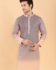 Green ombre kurta with pink embroidery