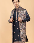 Navy-Blue Kurta Set with Butti Motifs