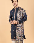 Navy-Blue Kurta Set with Butti Motifs
