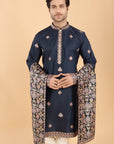 Navy-Blue Kurta Set with Butti Motifs