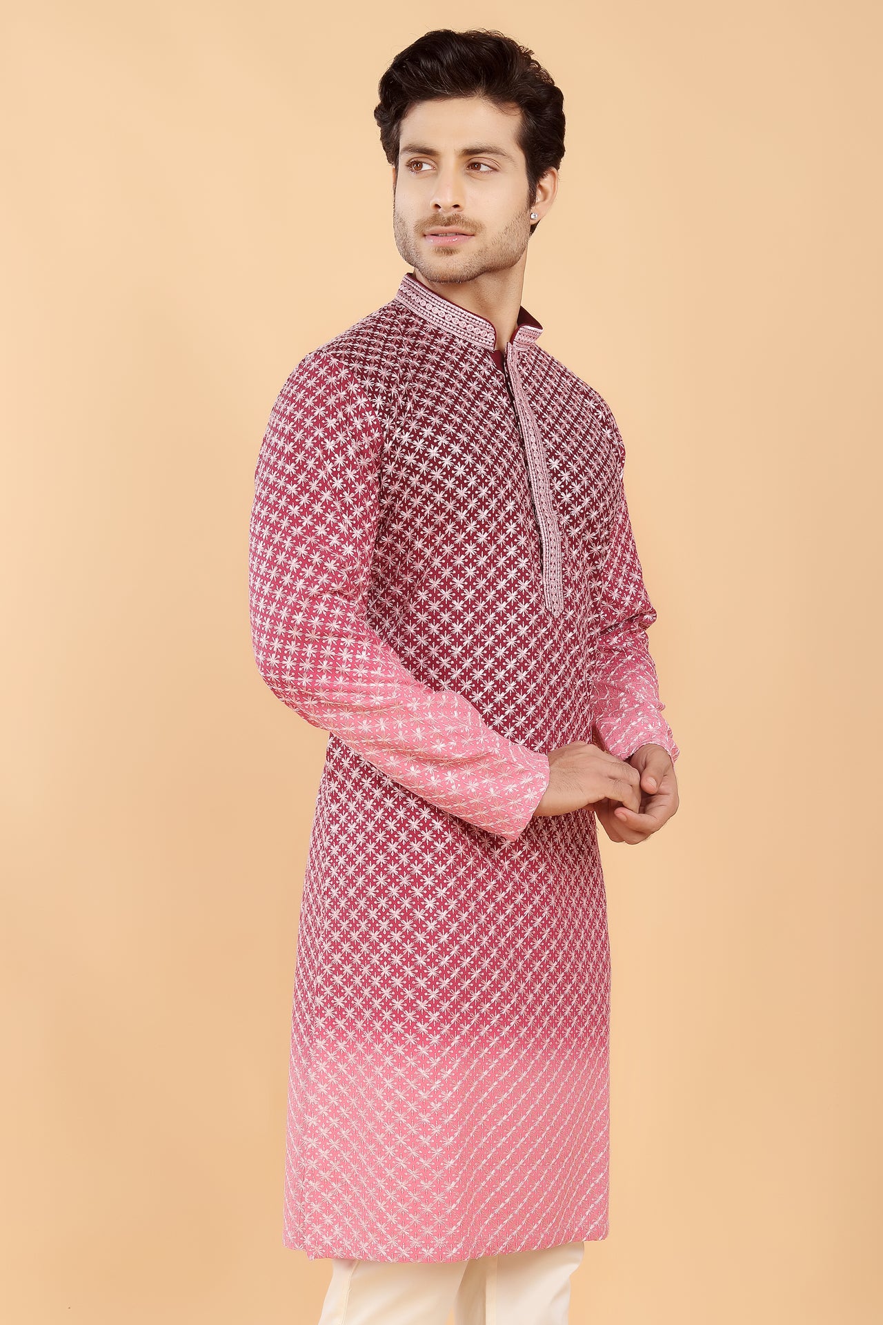 Maroon ombre kurta with pink embroidery
