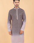 Navy blue ombre kurta with pink embroidery