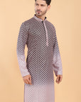 Navy blue ombre kurta with pink embroidery