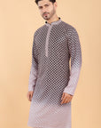 Navy blue ombre kurta with pink embroidery