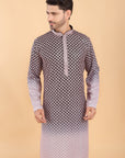 Navy blue ombre kurta with pink embroidery