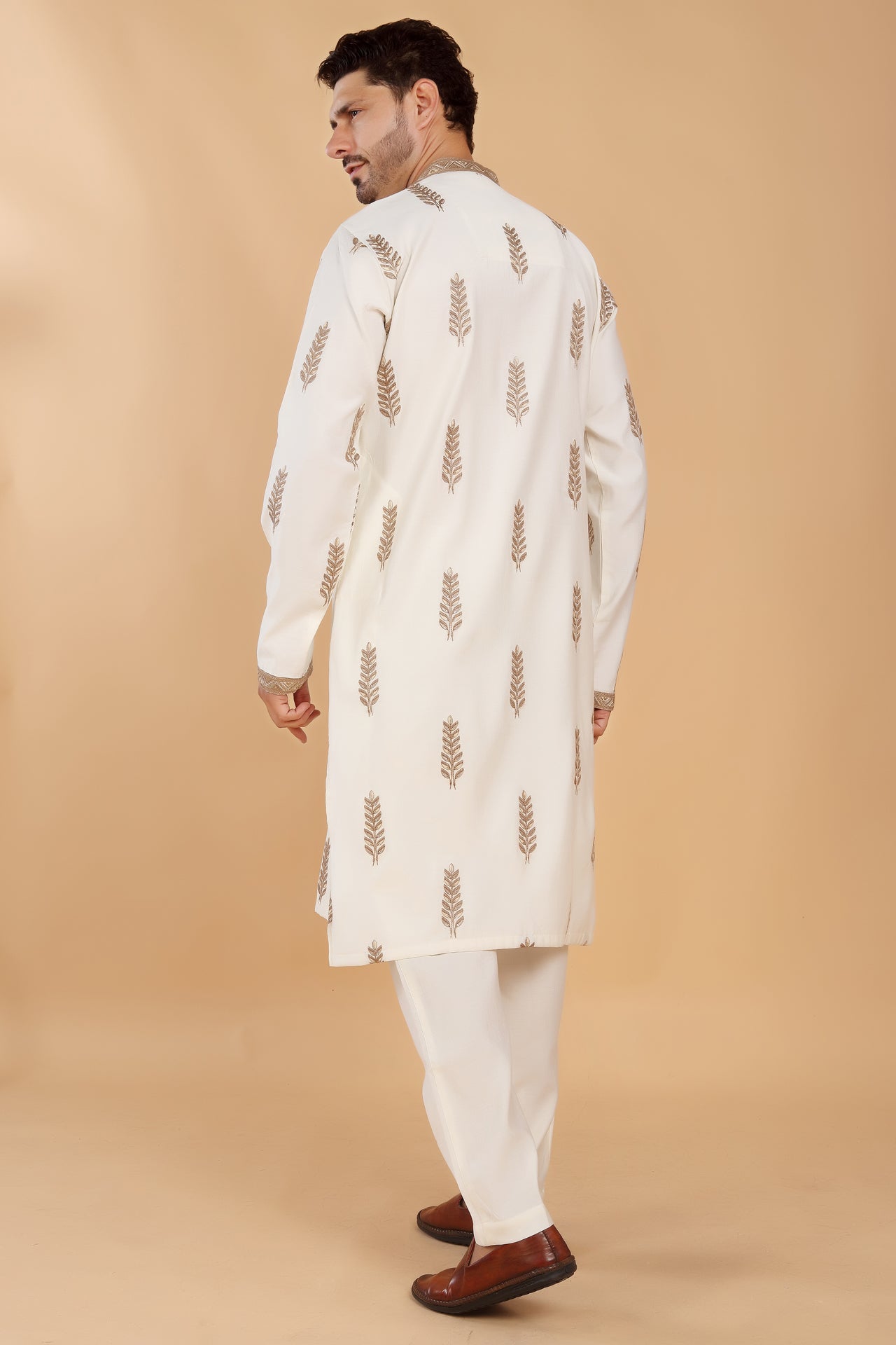 Beige Embroidered Kurta Set