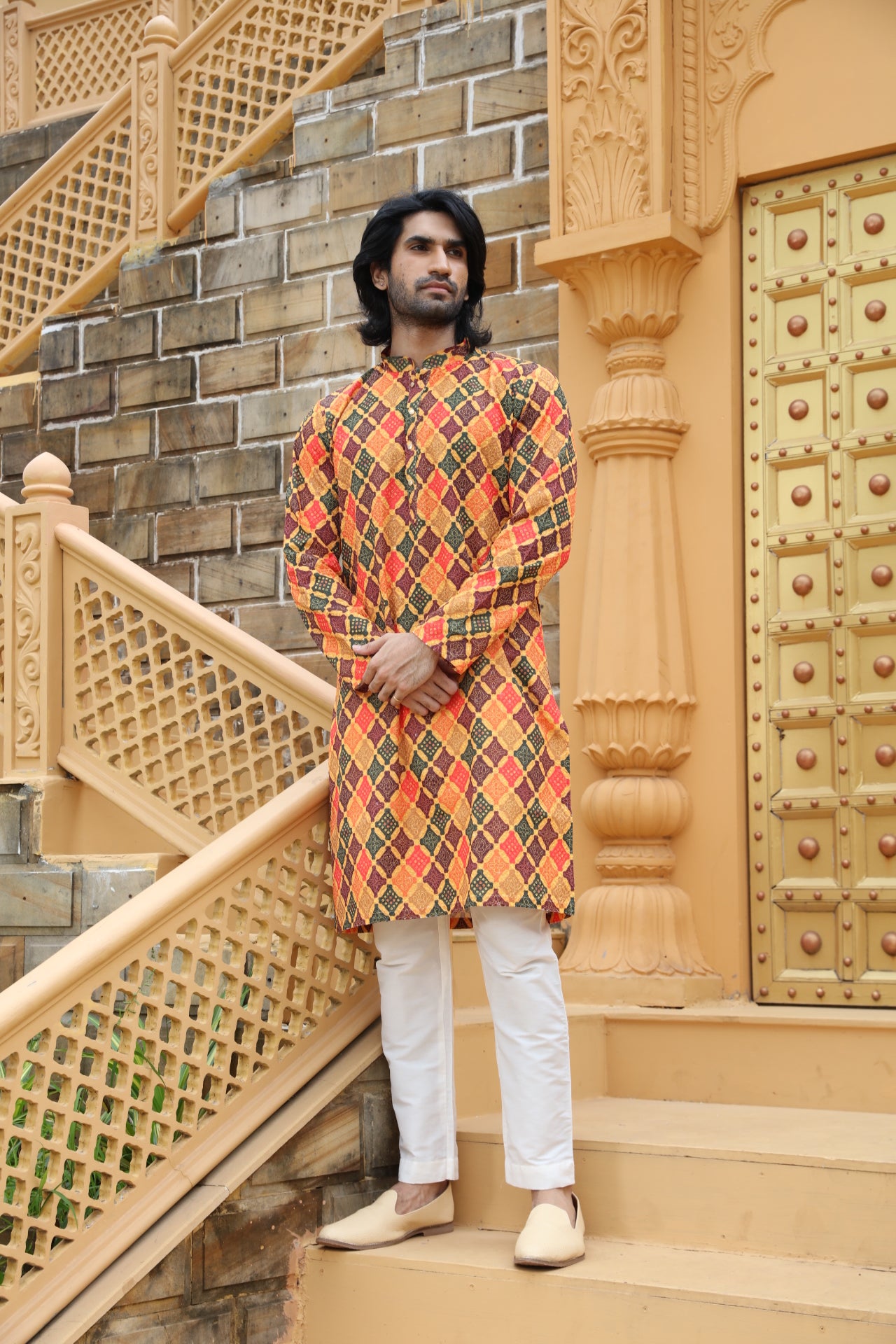 Mustard Checkered Kurta