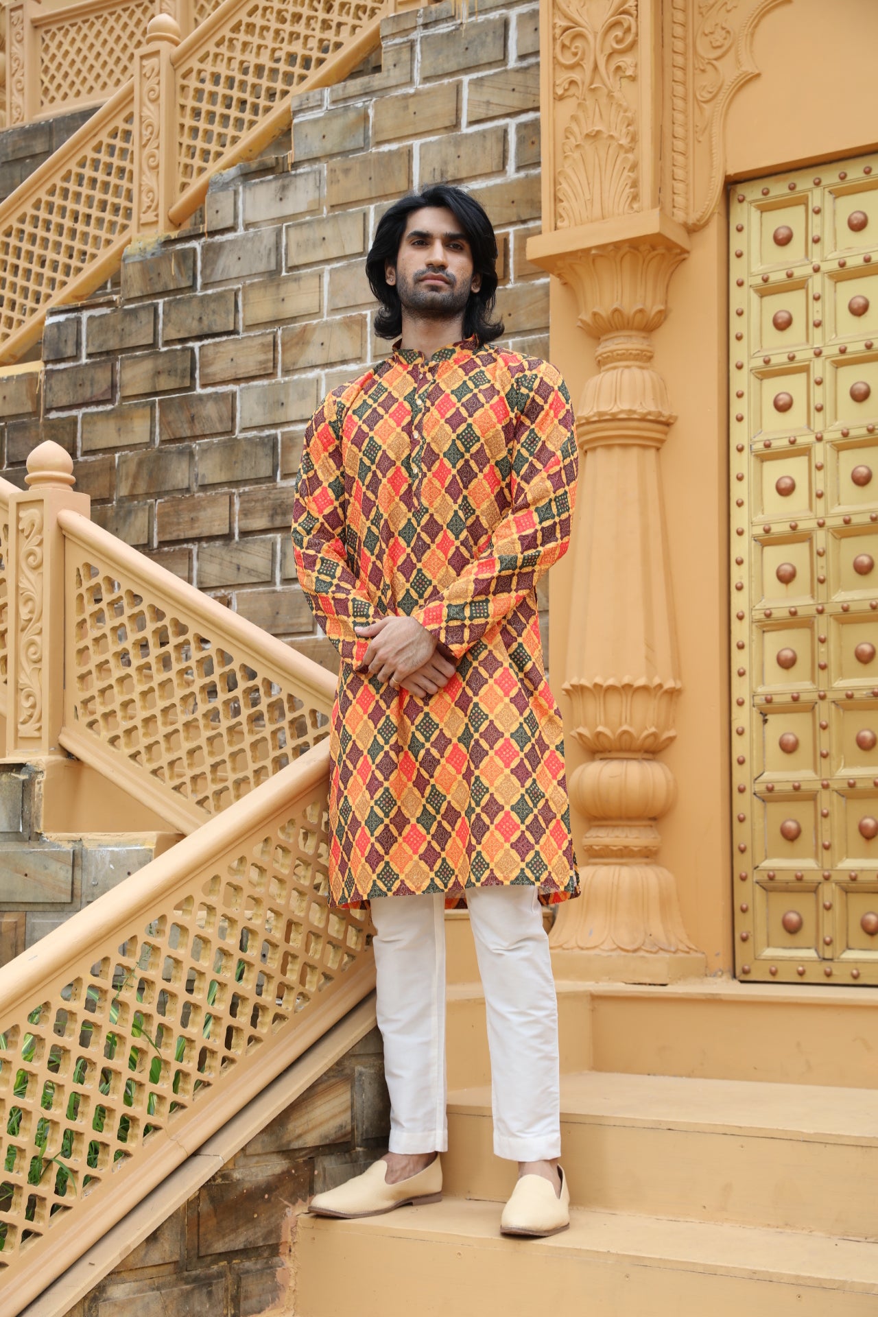 Mustard Checkered Kurta