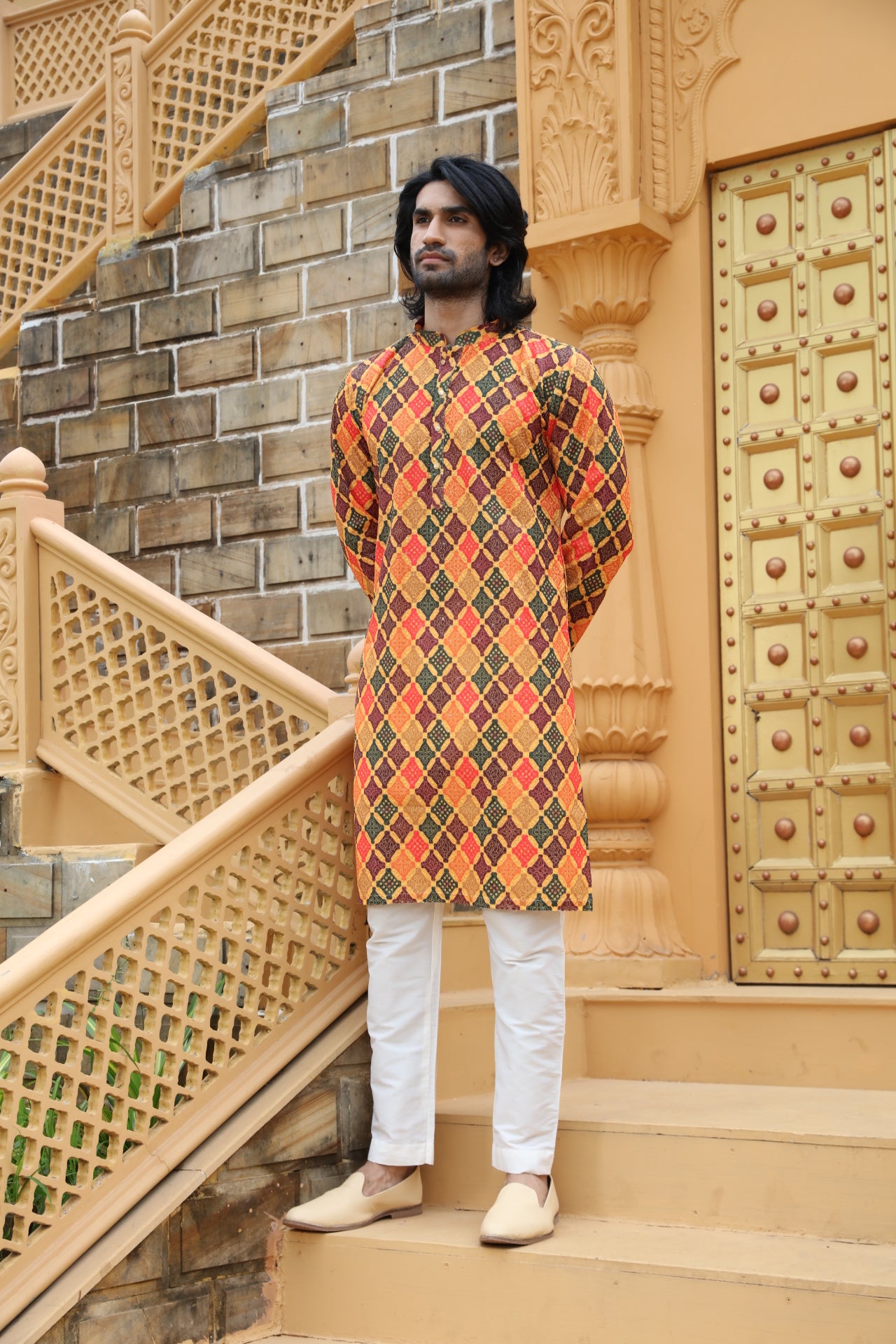 Mustard Checkered Kurta