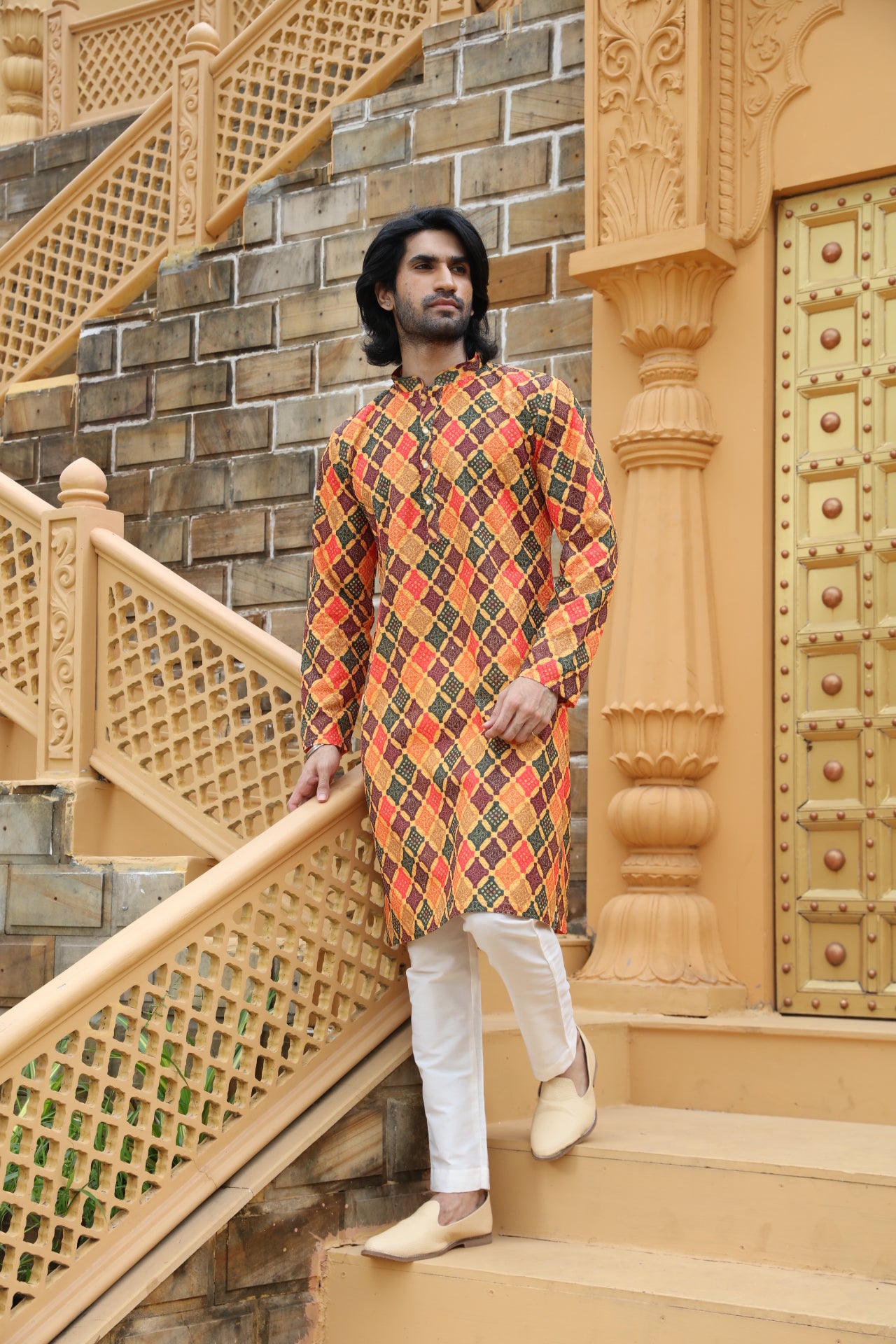 Mustard Checkered Kurta