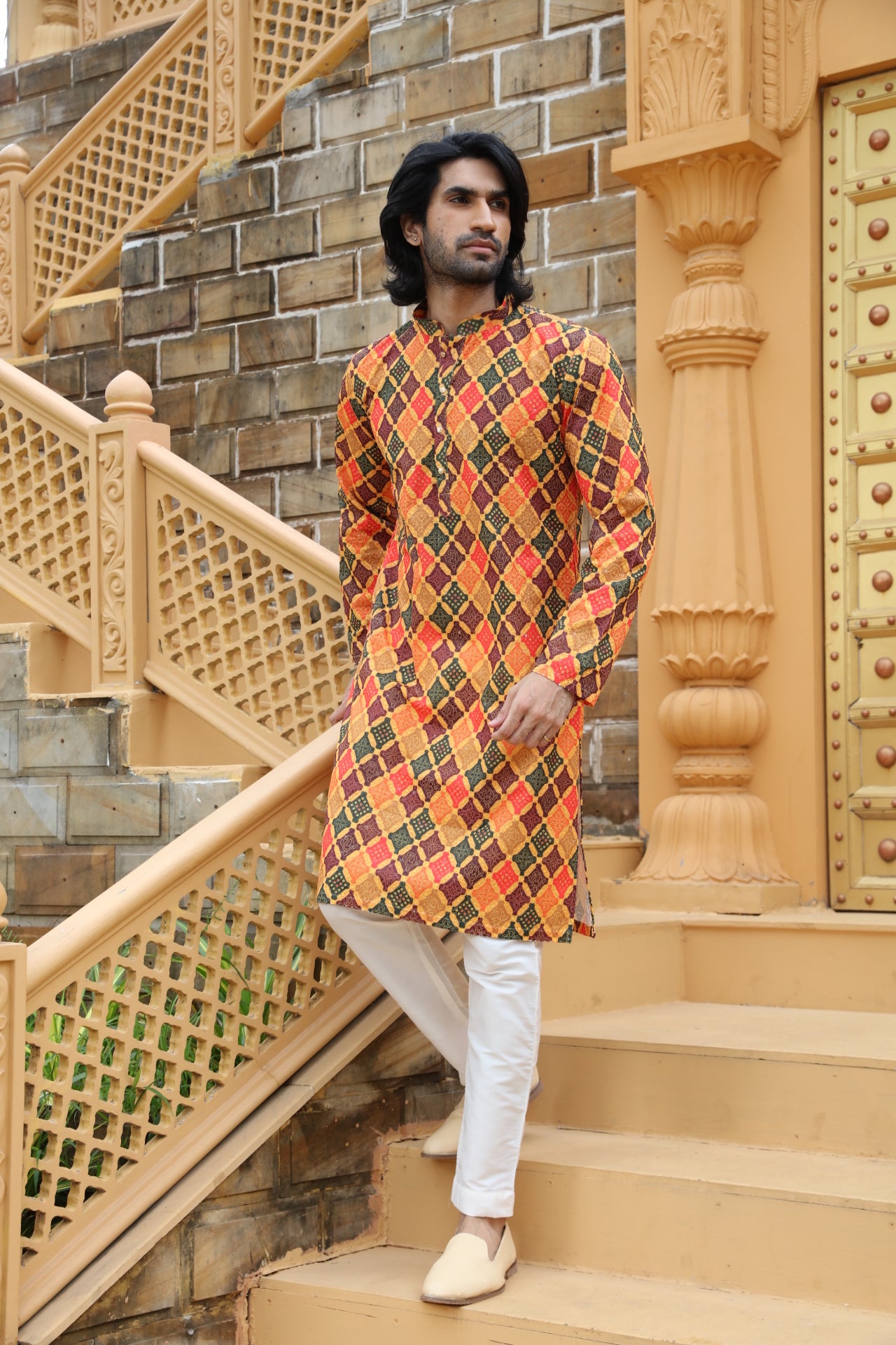 Mustard Checkered Kurta