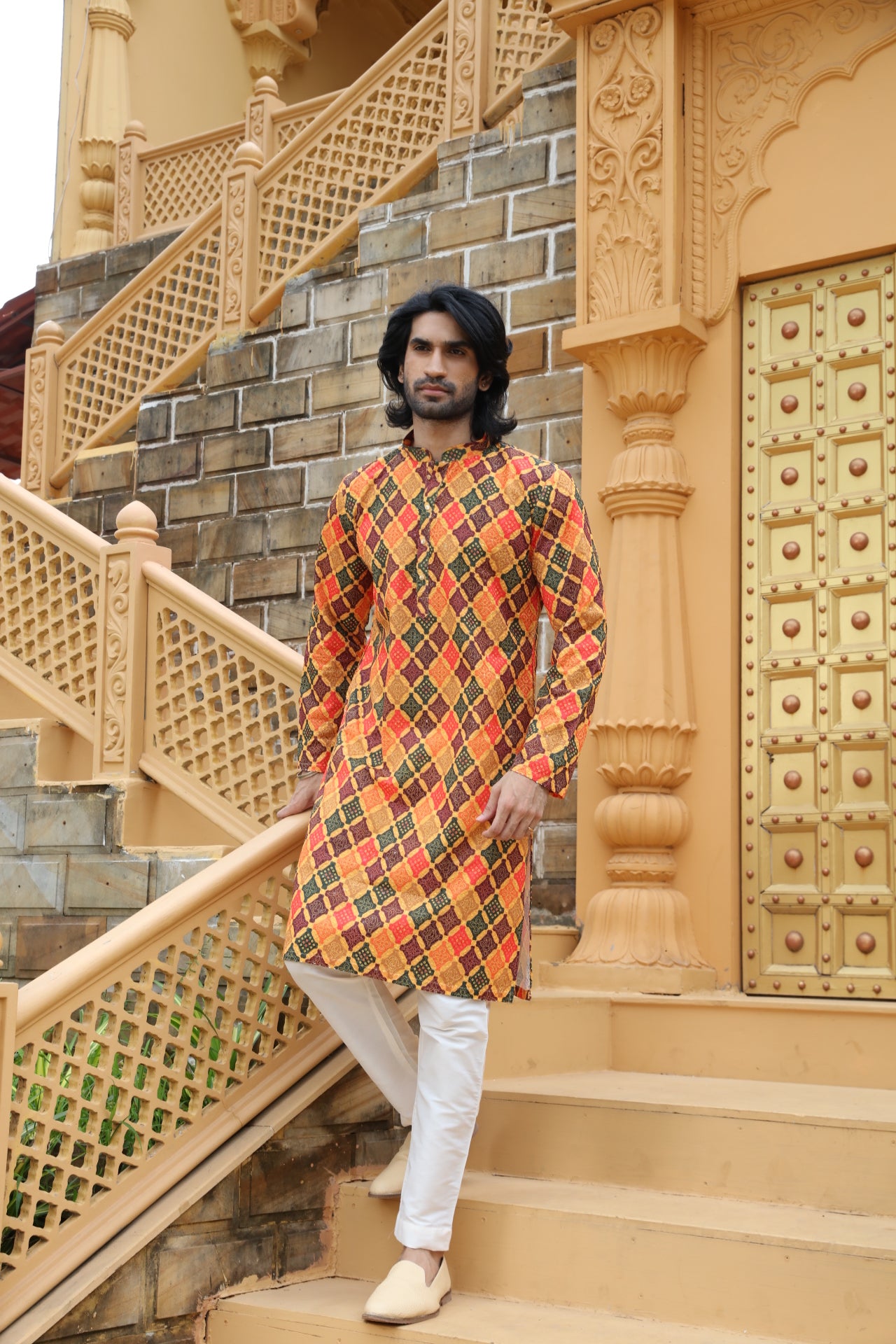 Mustard Checkered Kurta