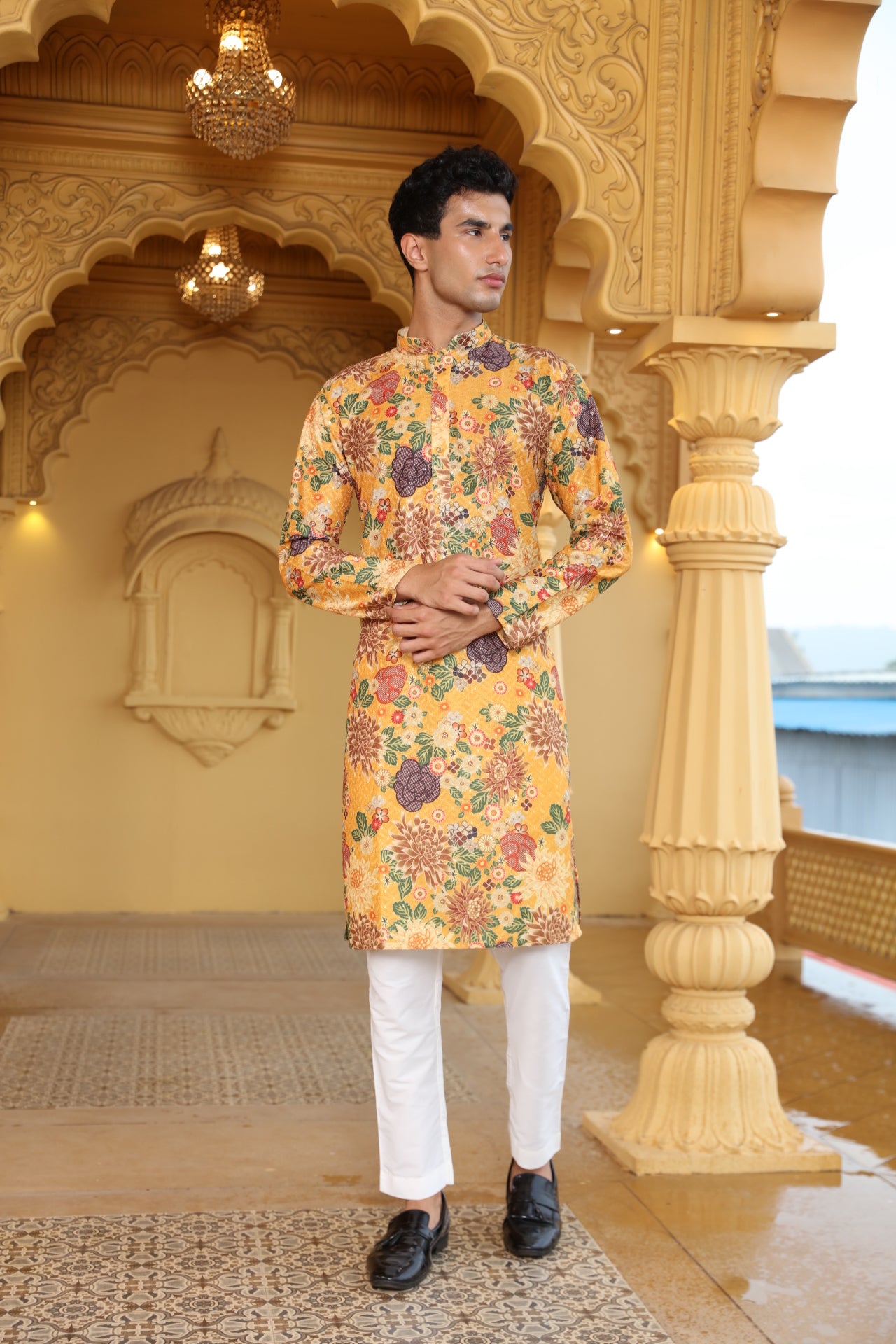 Mustard Floral Printed Kurta