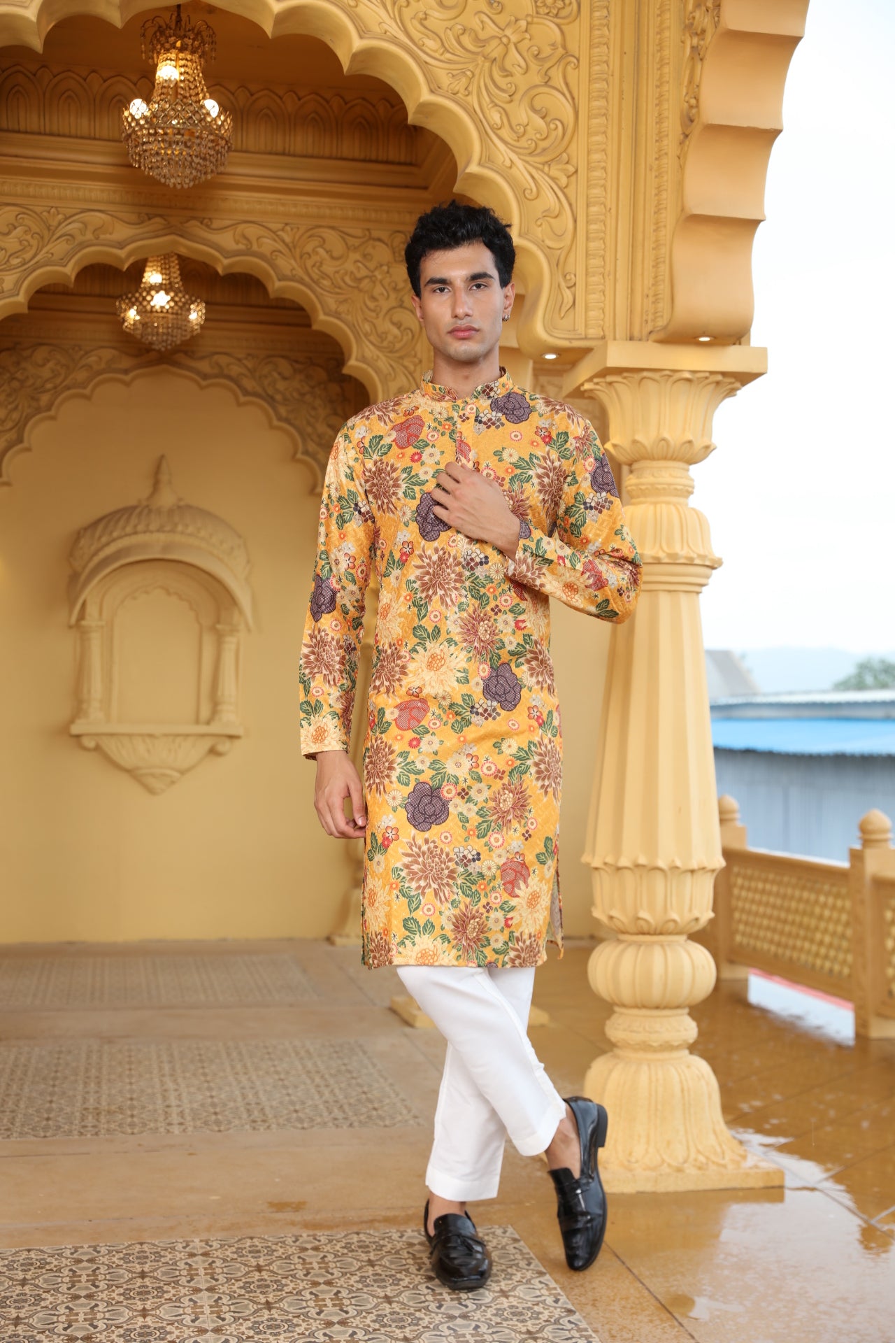 Mustard Floral Printed Kurta