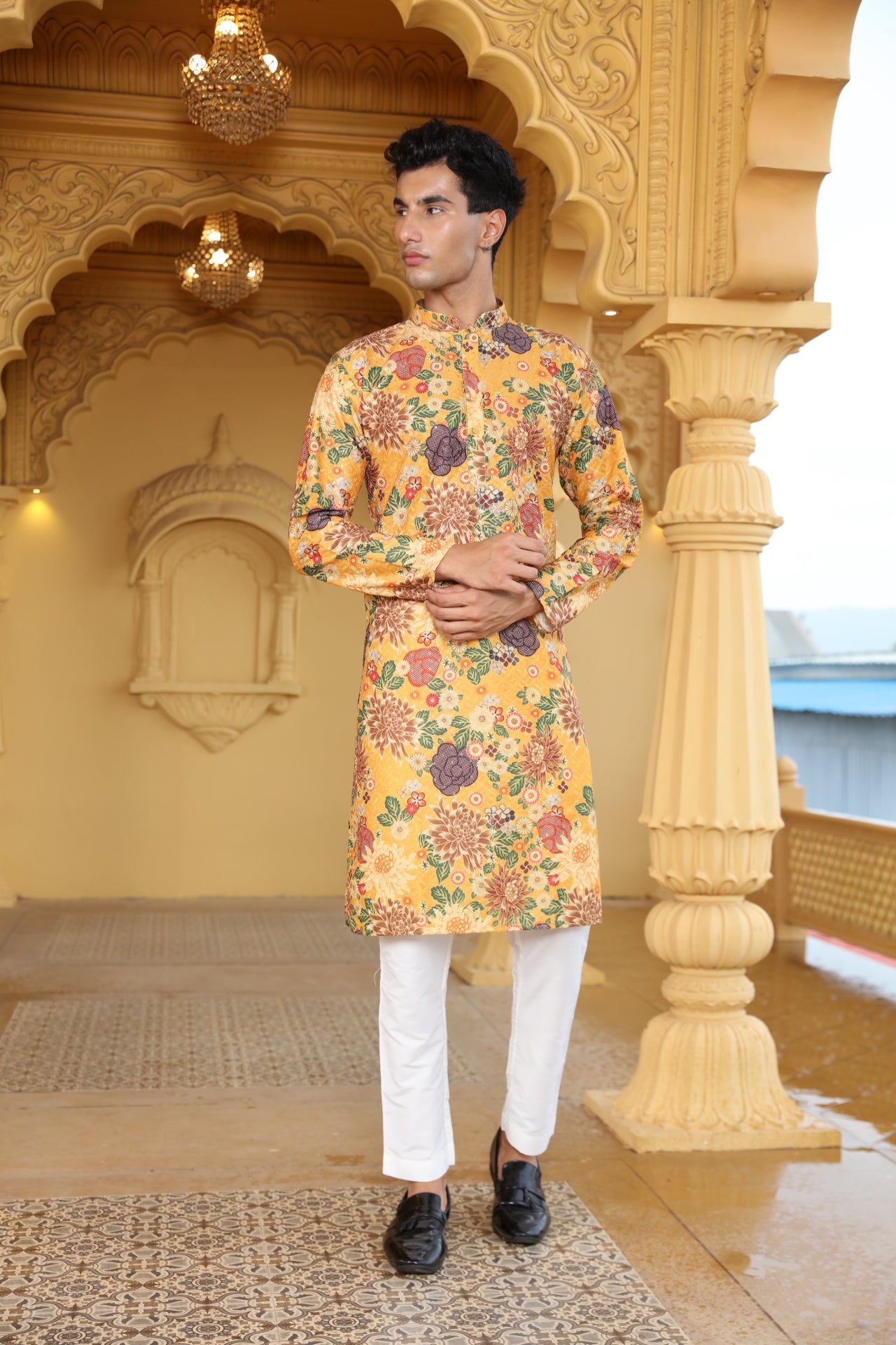 Mustard Floral Printed Kurta