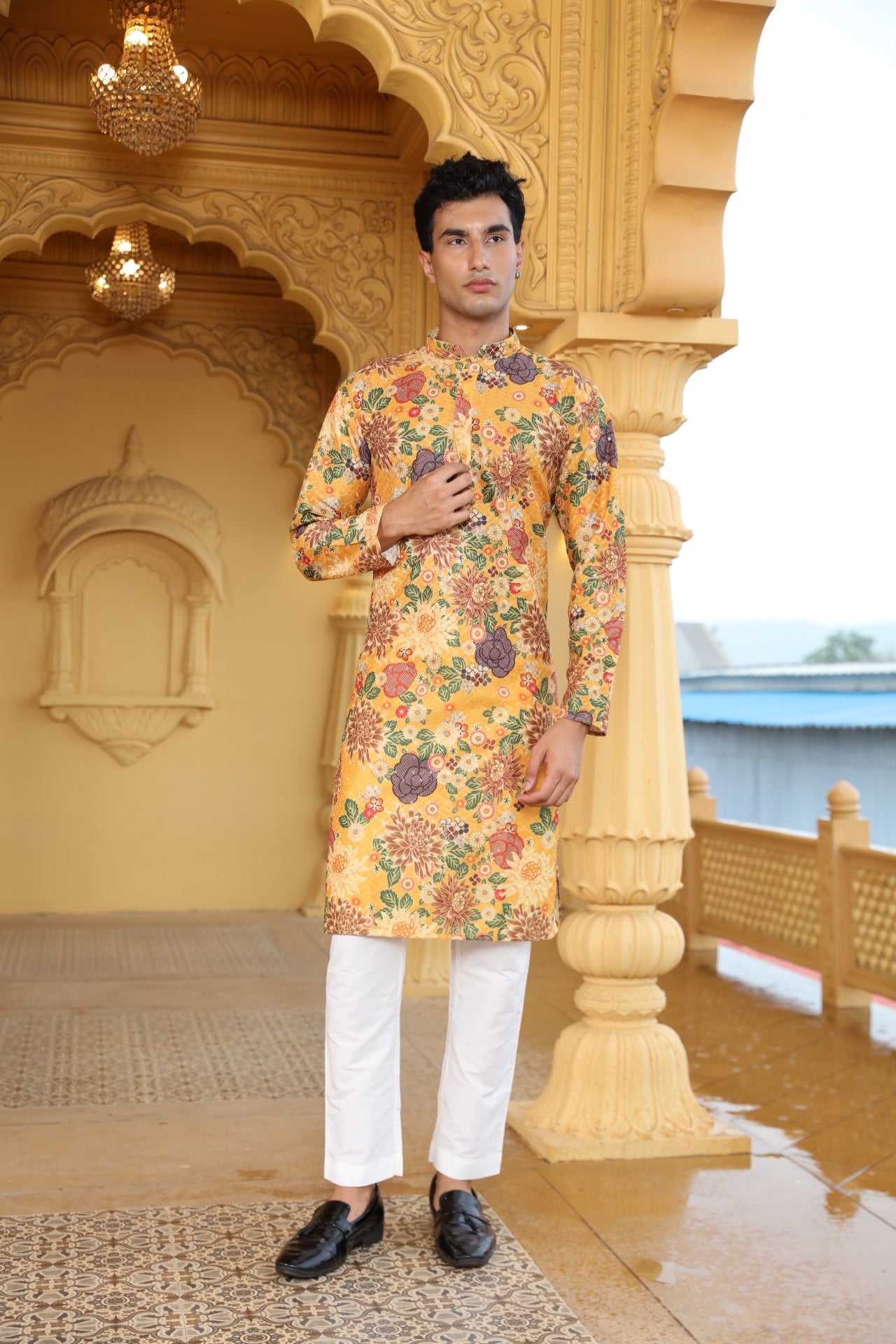 Mustard Floral Printed Kurta