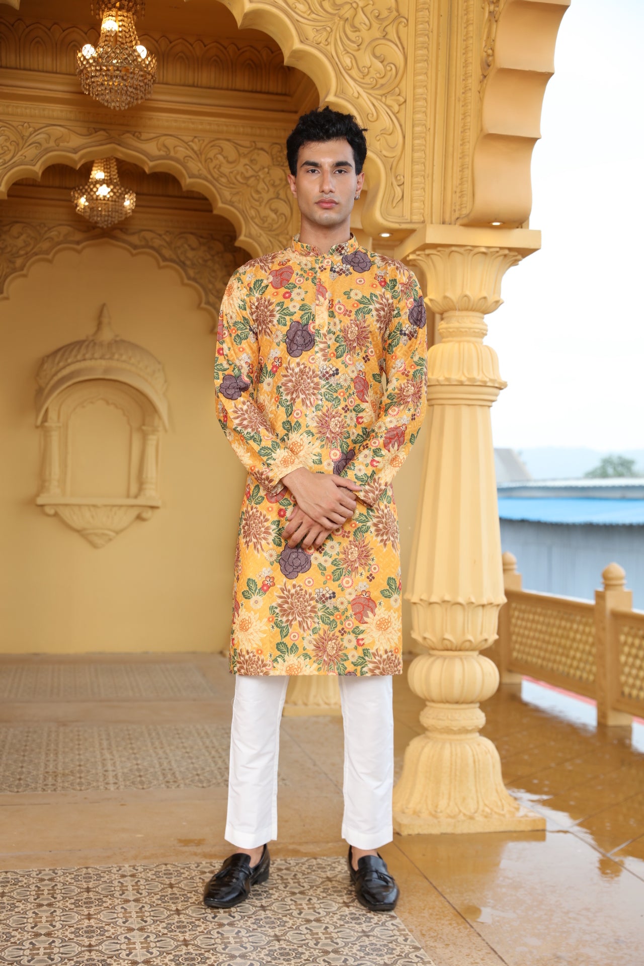 Mustard Floral Printed Kurta