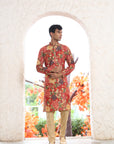 Deep-Red Floral Printed Kurta