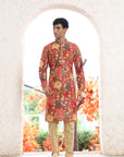 Deep-Red Floral Printed Kurta