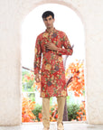 Deep-Red Floral Printed Kurta