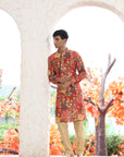Deep-Red Floral Printed Kurta