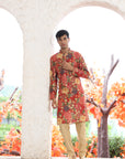 Deep-Red Floral Printed Kurta