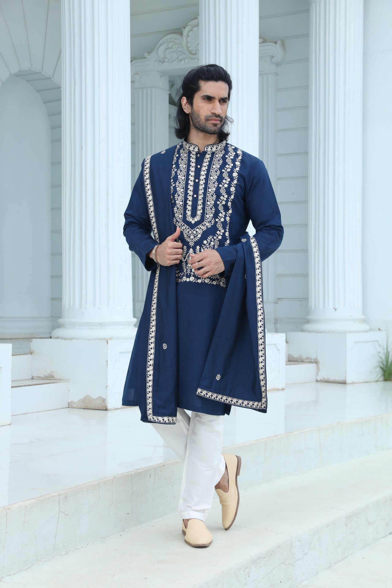 Midnight Blue Embroidered Kurta