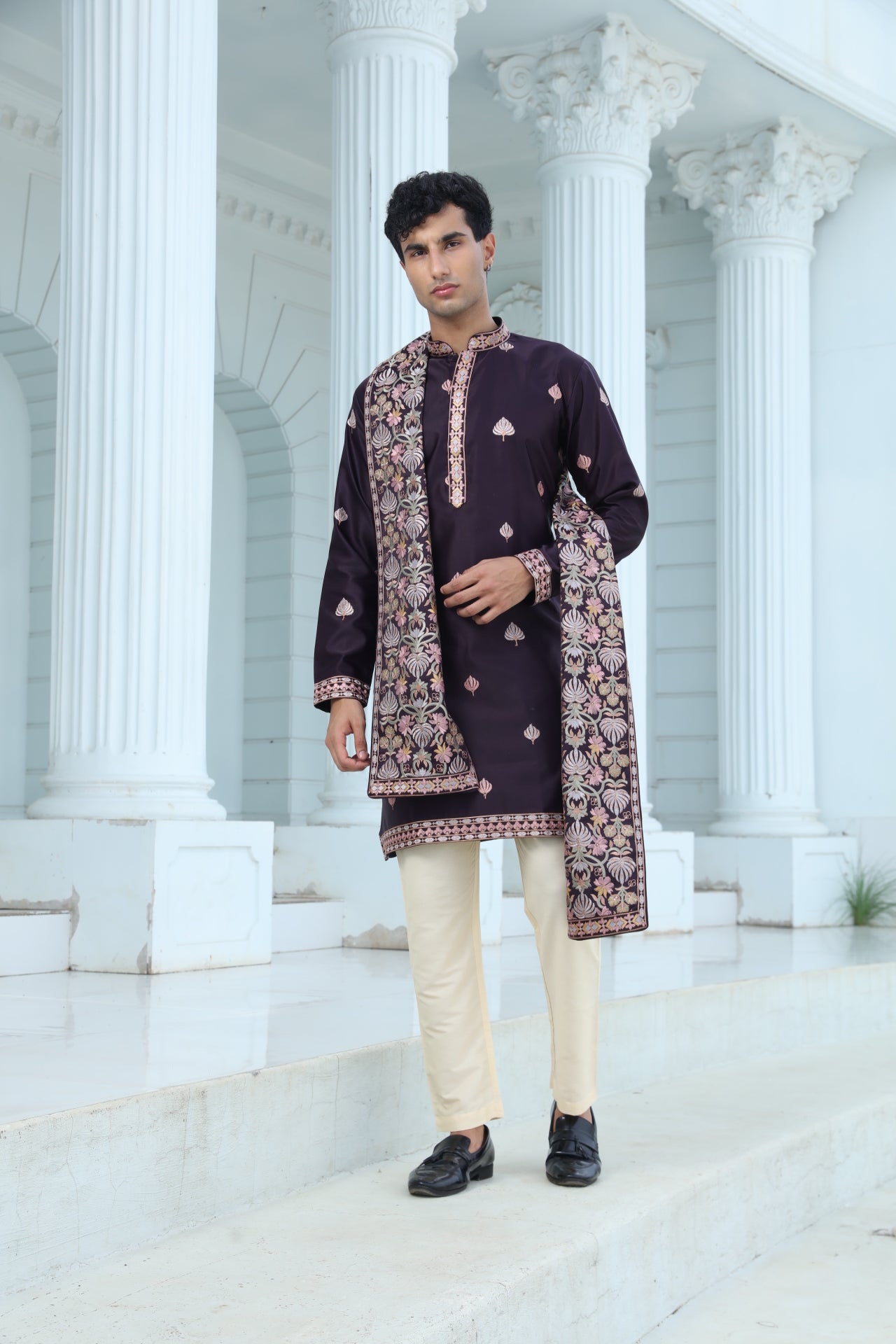 Plum Kurta Set with Butti Motifs