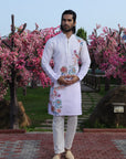 White Diagonal Floral Printed Kurta