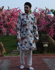 Cream Printed Kurta with Birds & Bloom Motifs