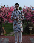 Cream Printed Kurta with Birds & Bloom Motifs