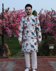 Cream Printed Kurta with Birds & Bloom Motifs