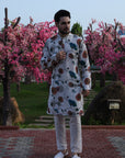 Cream Printed Kurta with Birds & Bloom Motifs