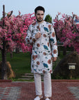 Cream Printed Kurta with Birds & Bloom Motifs