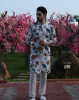 Cream Printed Kurta with Birds & Bloom Motifs