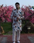 Cream Printed Kurta with Birds & Bloom Motifs