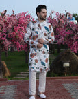 Cream Printed Kurta with Birds & Bloom Motifs
