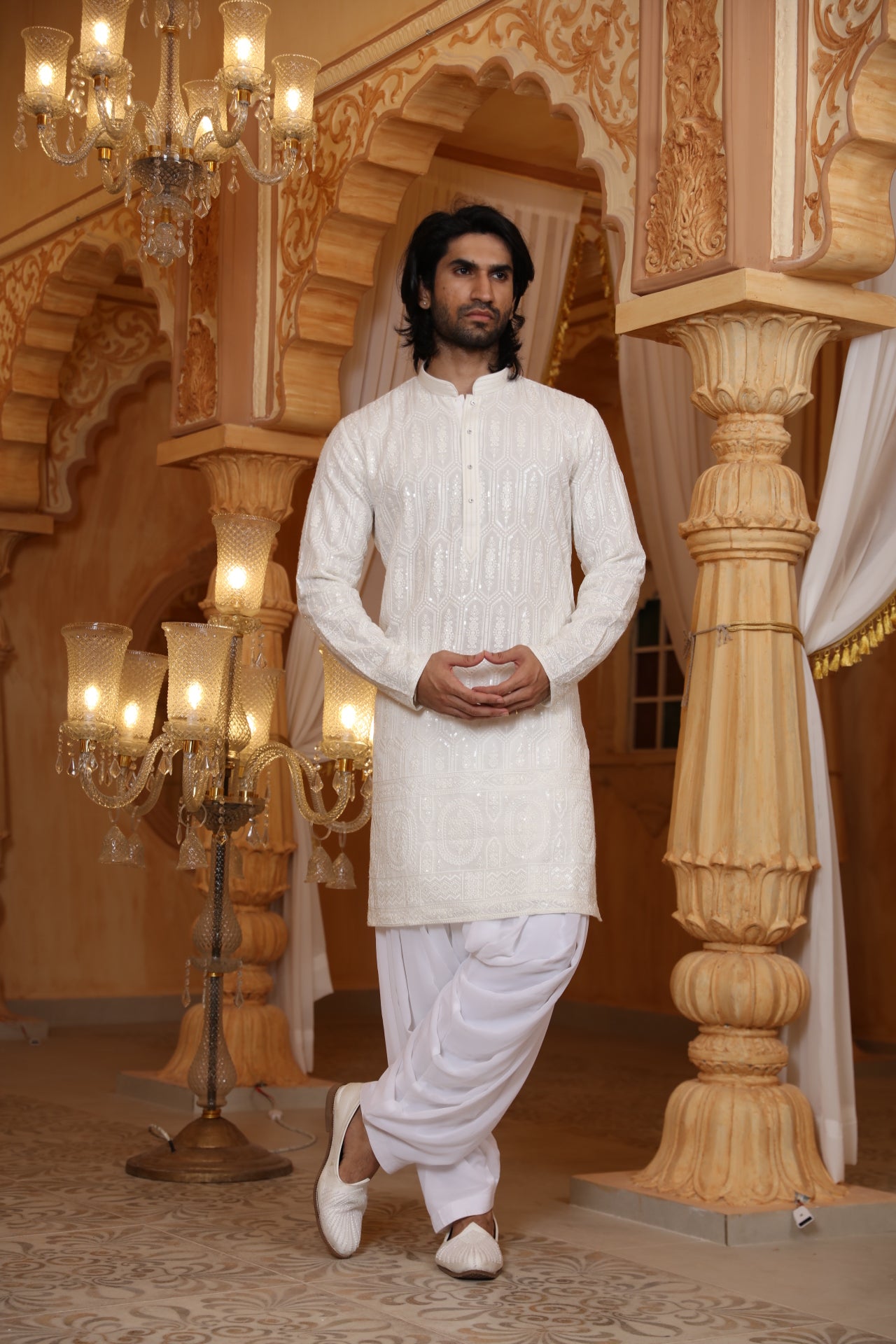 Cream Chikankari kurta