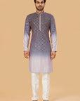 Navy blue ombre kurta with pink embroidery
