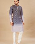 Navy blue ombre kurta with pink embroidery