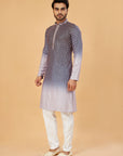 Navy blue ombre kurta with pink embroidery