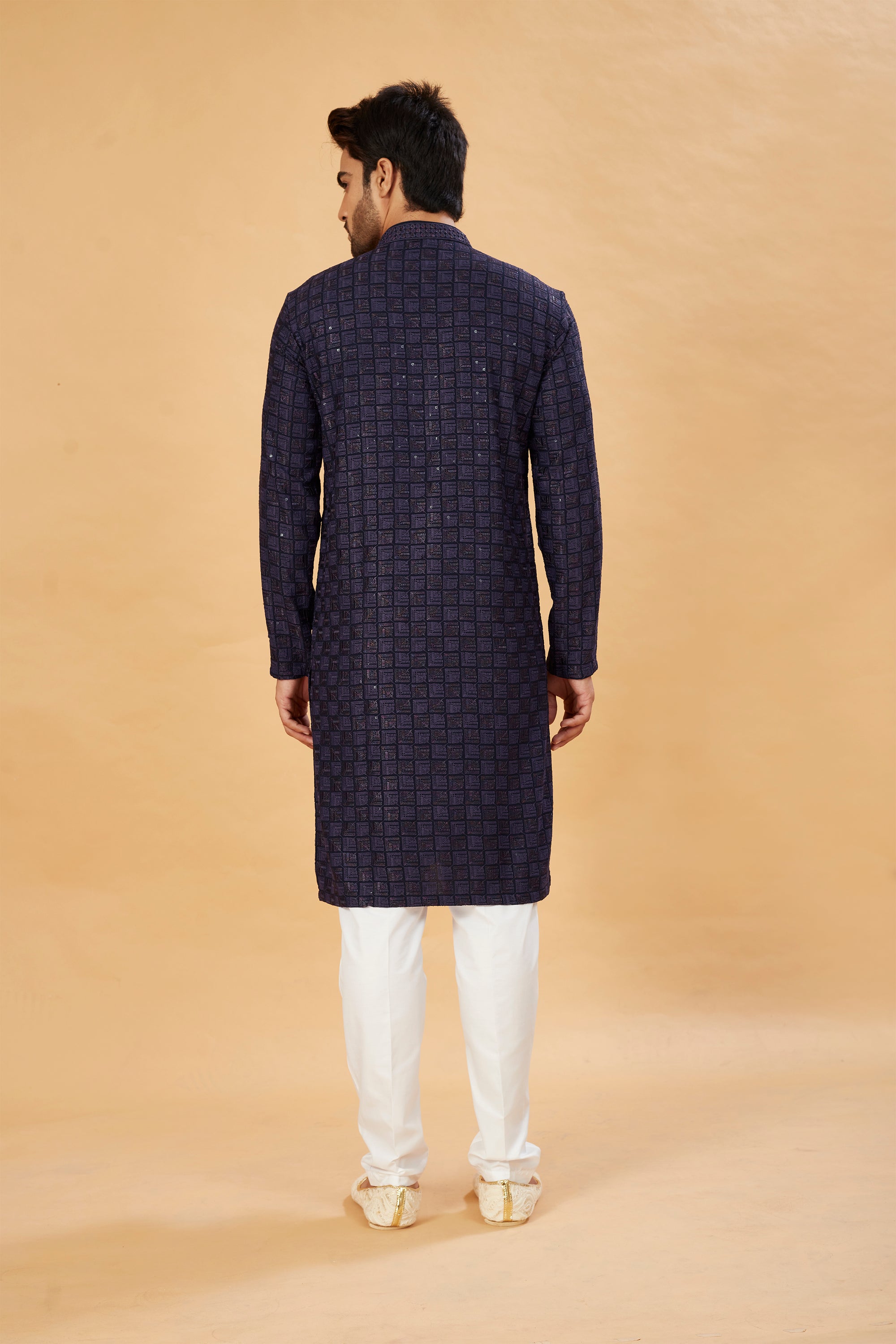 Navy Blue Embroidered Kurta