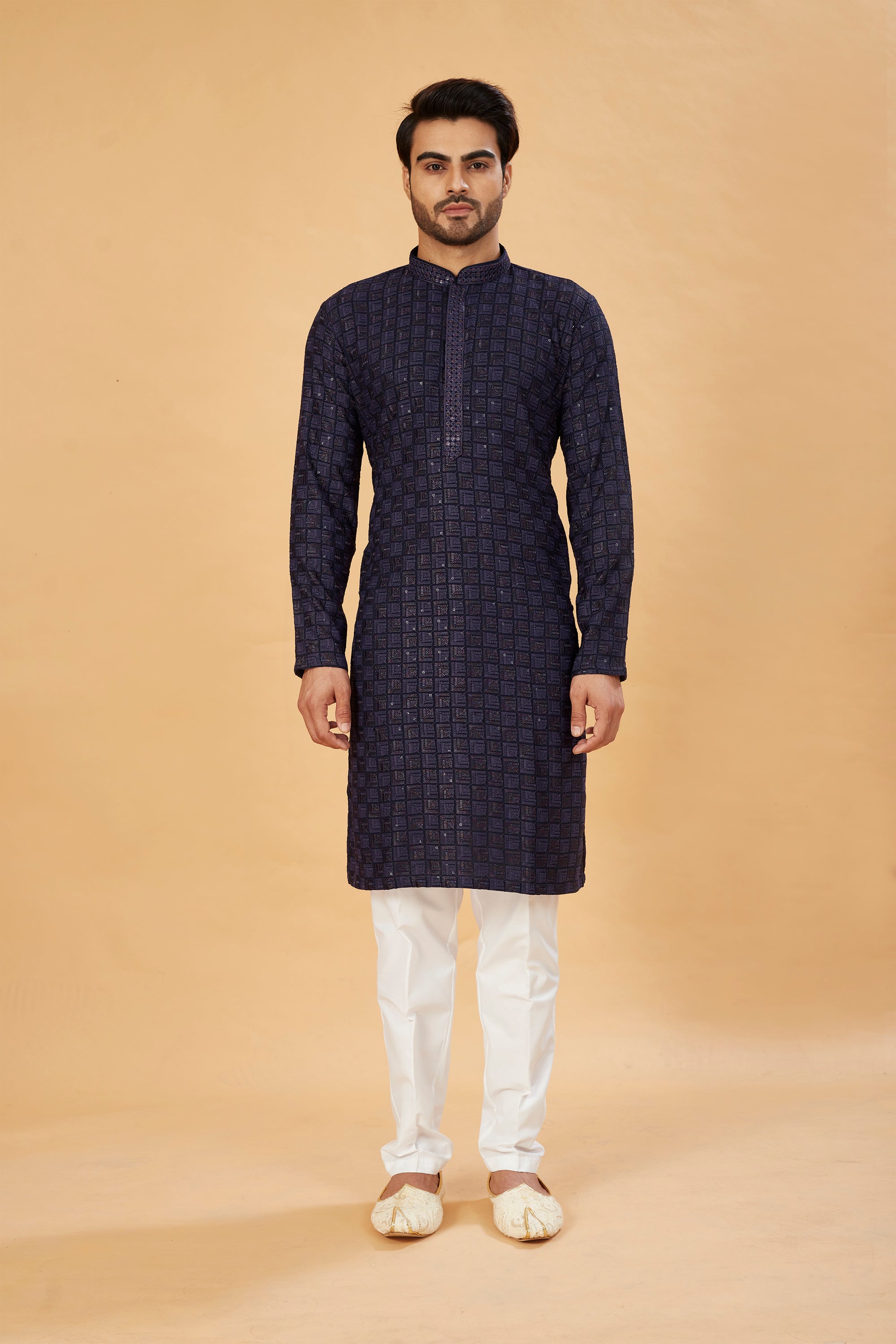 Navy Blue Embroidered Kurta