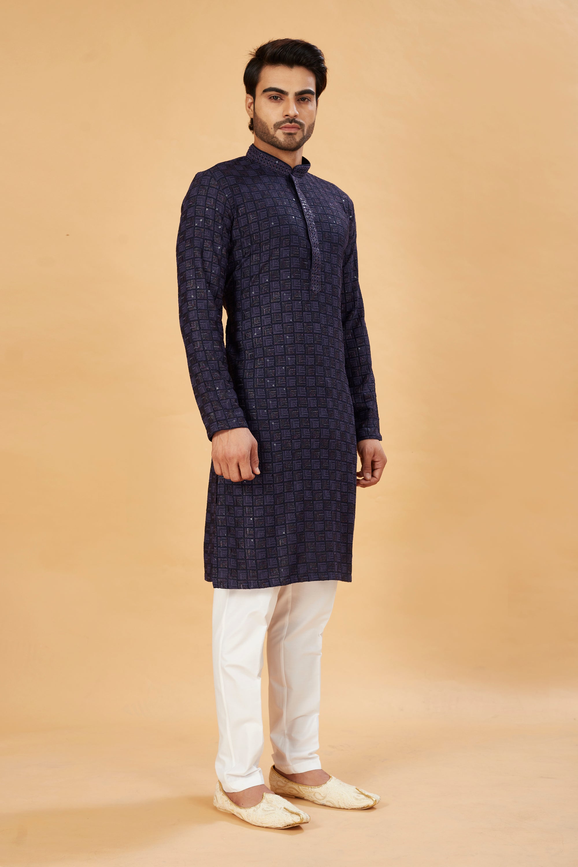 Navy Blue Embroidered Kurta