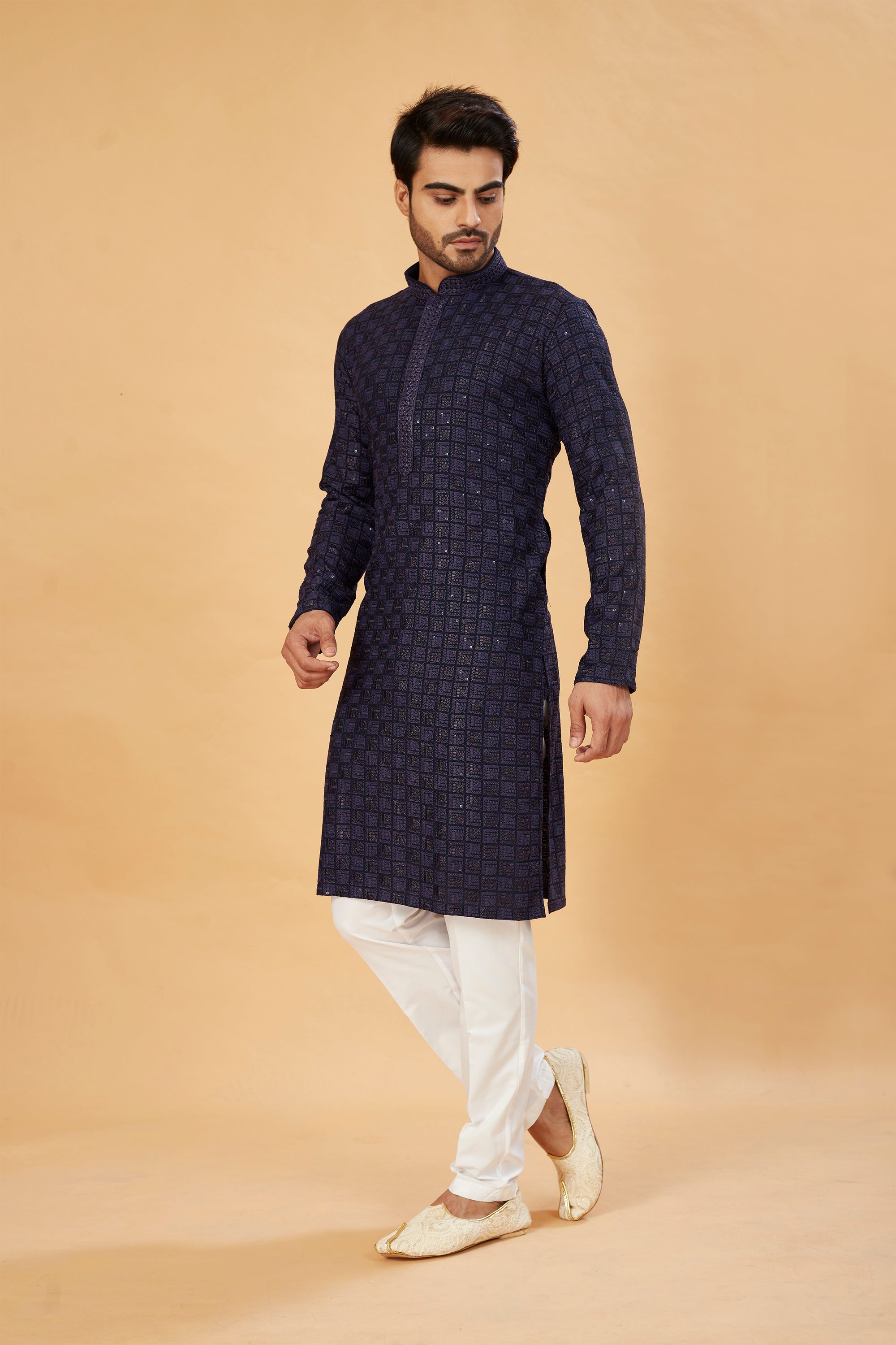 Navy Blue Embroidered Kurta