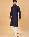 Navy Blue Embroidered Kurta