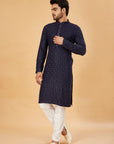 Navy Blue Embroidered Kurta