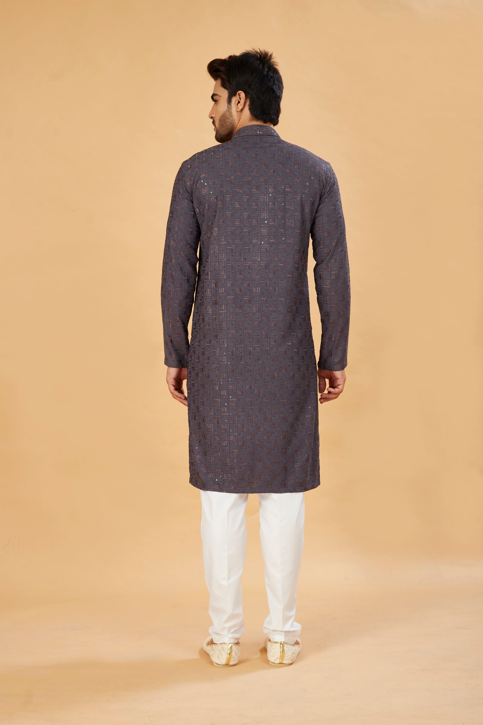 Charcoal Grey Embroidered Kurta