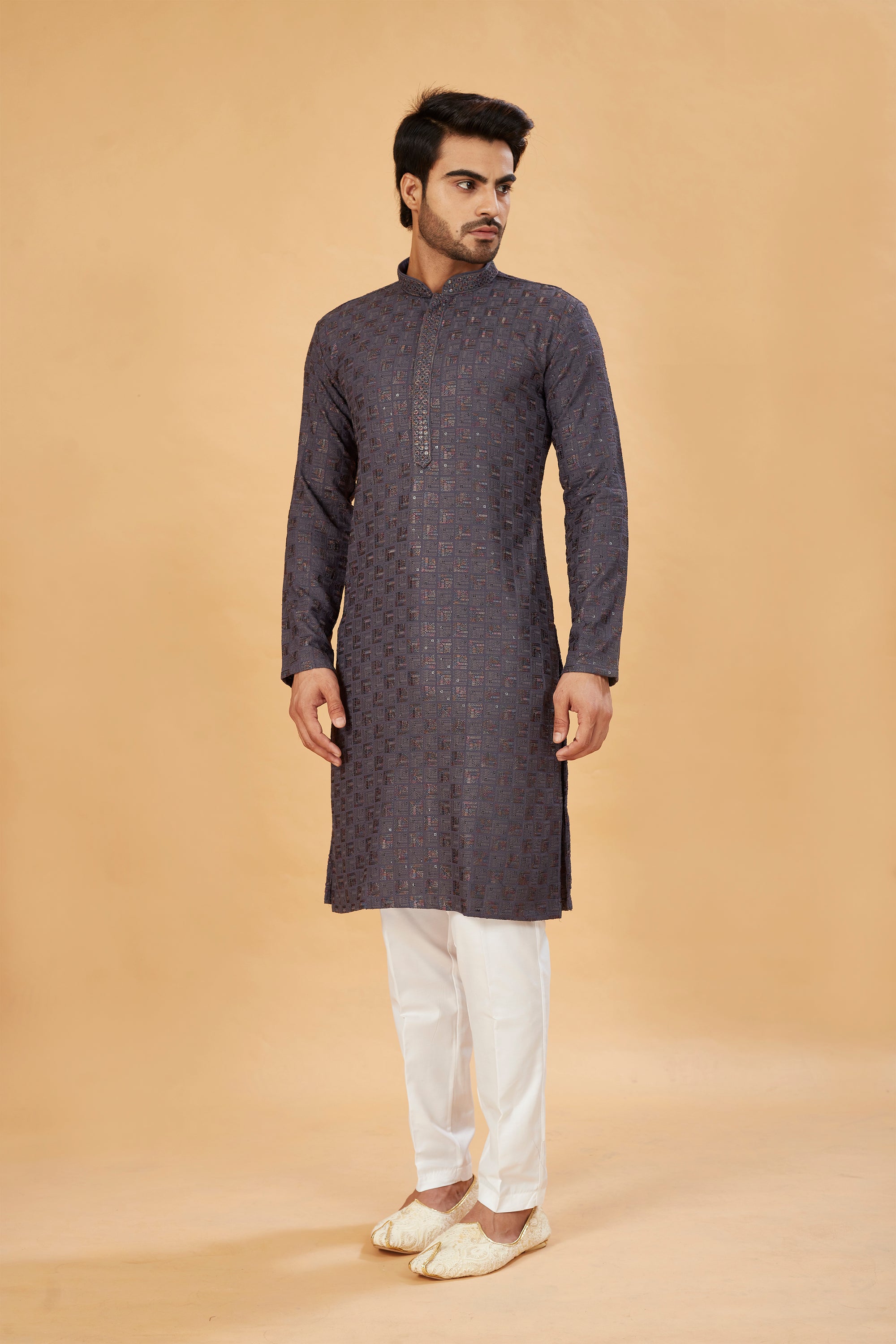 Charcoal Grey Embroidered Kurta